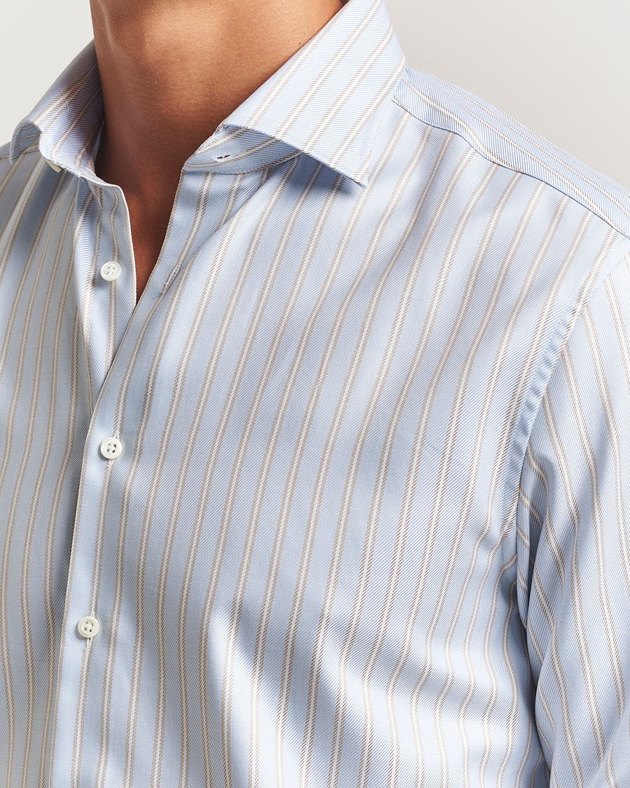 Homme | Chemises | Stenströms | Regular Fit Twill Stripe Cut Away Shirt Blue