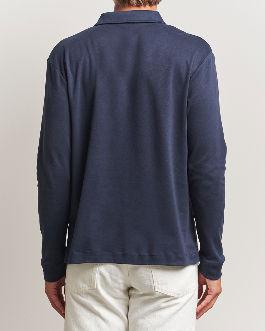 Homme | Polos | Sunspel | Heavy Weight Supima Cotton Long Sleeve Polo Navy