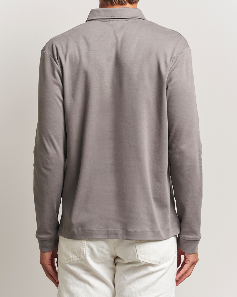 Homme | Polos | Sunspel | Heavy Weight Supima Cotton Long Sleeve Polo Iron Grey