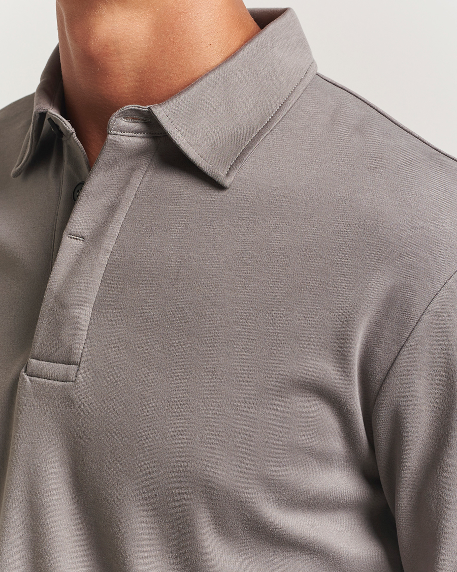 Homme | Polos | Sunspel | Heavy Weight Supima Cotton Long Sleeve Polo Iron Grey