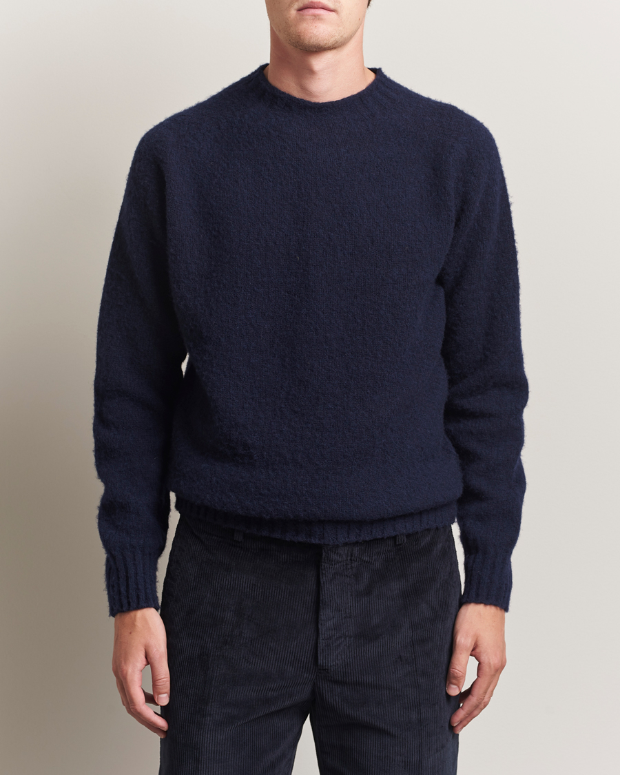 Heren | Truien | Sunspel | Brushed Shetland Crew Neck Navy