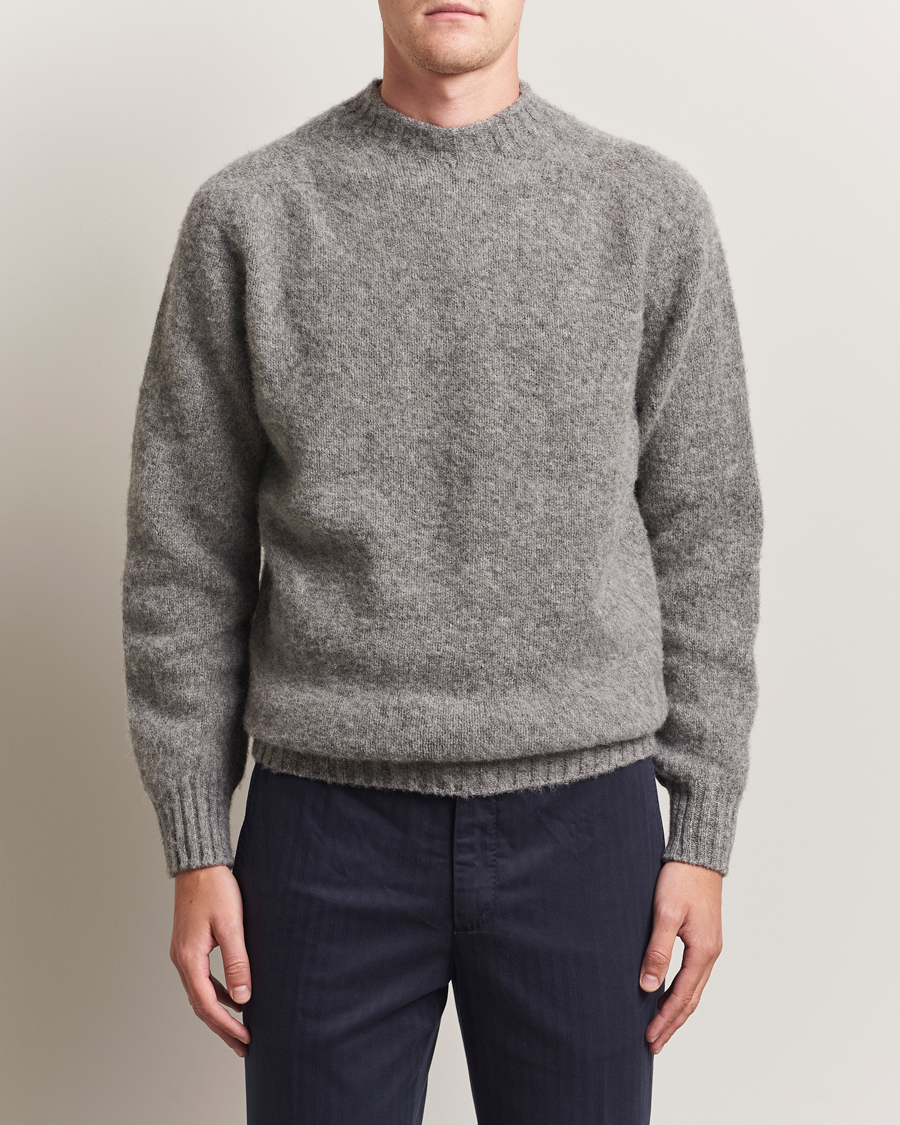 Homme | Pulls Et Tricots | Sunspel | Brushed Shetland Crew Neck Mid Grey Melange