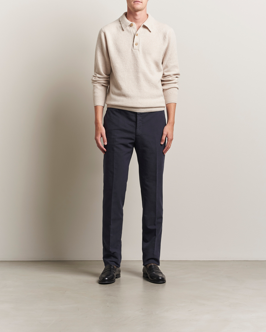 Heren | Truien | Sunspel | Lambswool Poloshirt Oatmeal Melange