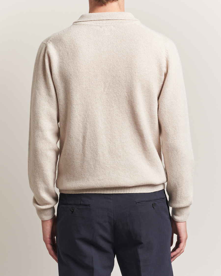 Heren | Truien | Sunspel | Lambswool Poloshirt Oatmeal Melange