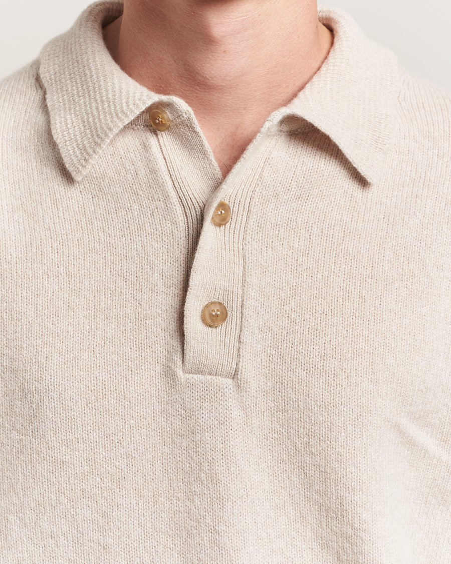 Heren | Truien | Sunspel | Lambswool Poloshirt Oatmeal Melange