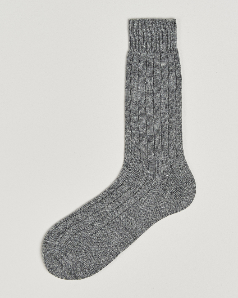Heren | Ondergoed | Bresciani | Wool/Cashmere Ribbed Socks Grey Melange
