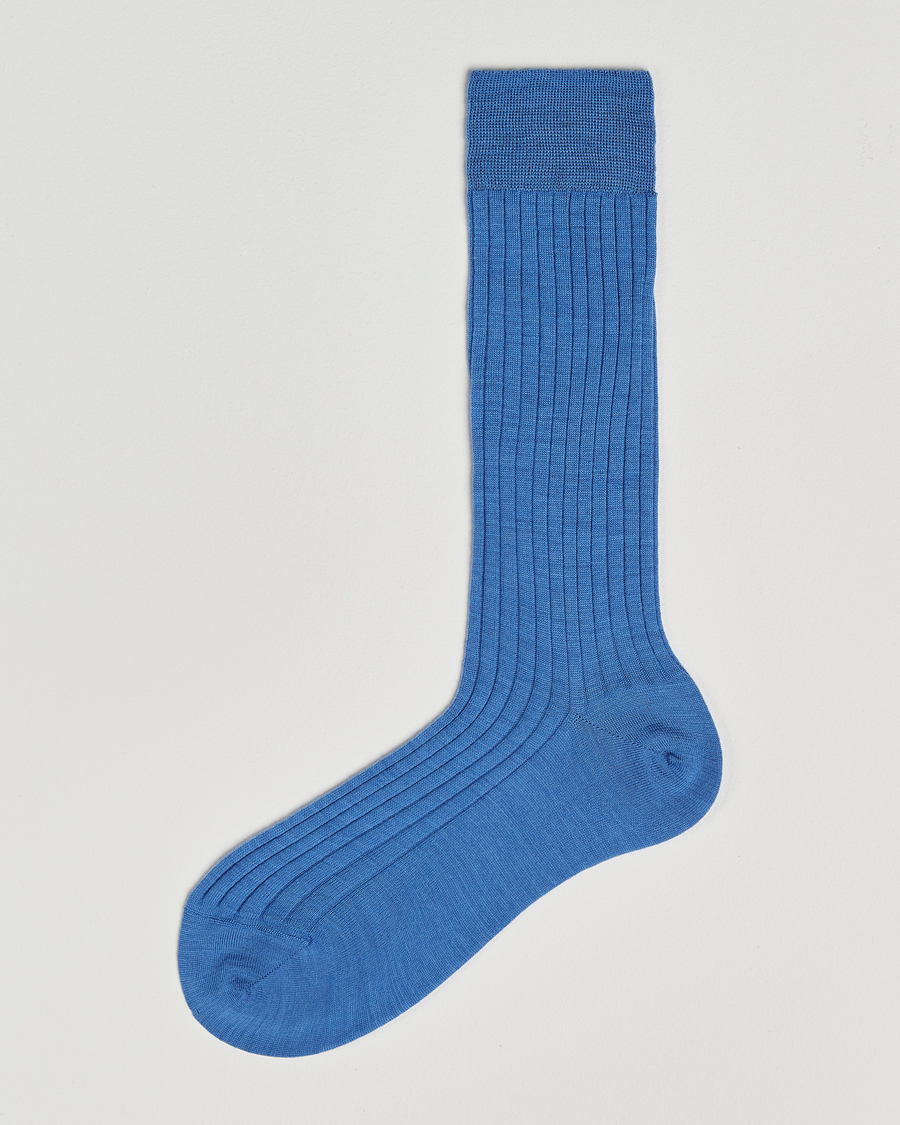 Heren | Ondergoed | Bresciani | Wool/Nylon Ribbed Short Socks Light Blue
