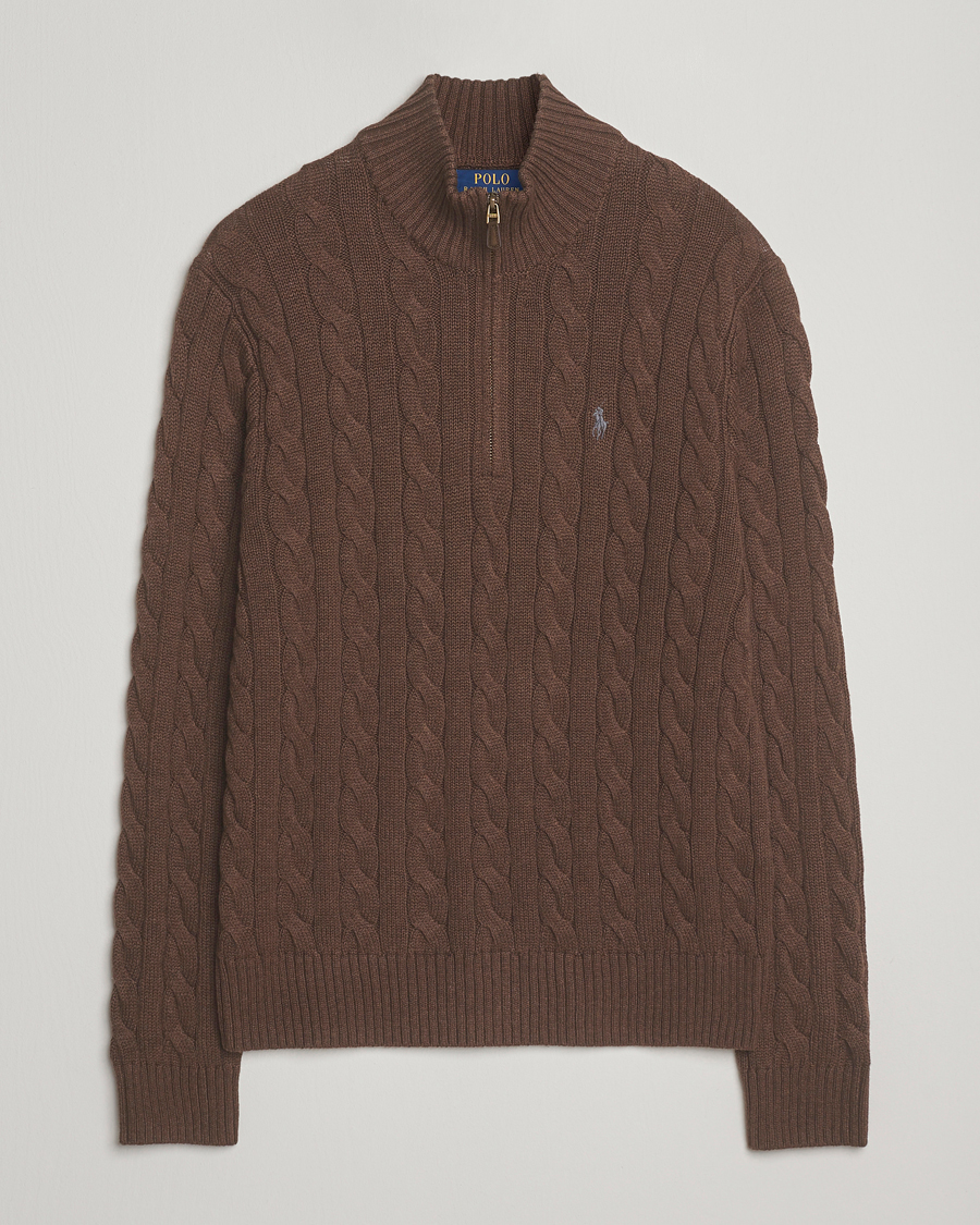 Homme | Pulls Et Tricots | Polo Ralph Lauren | Cotton Cable Half Zip Nutmeg Brown Heather