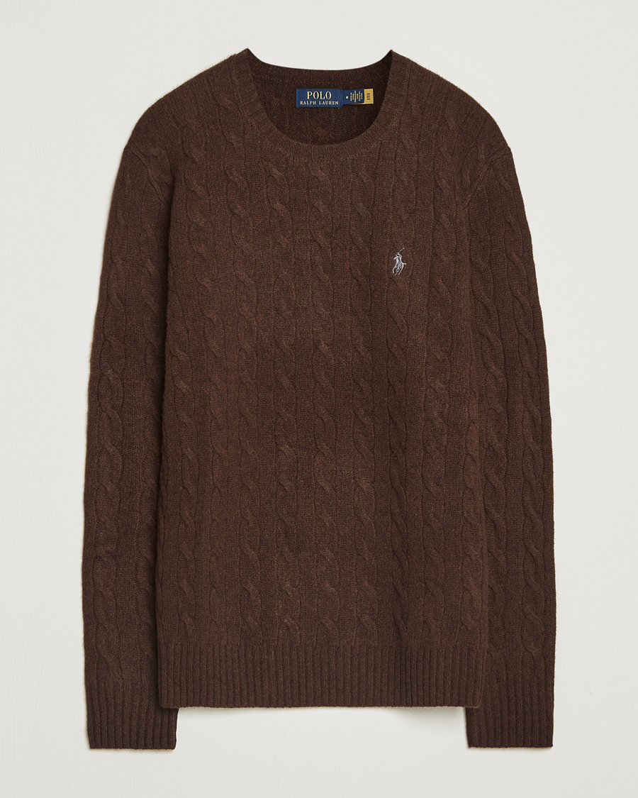 Heren | Truien | Polo Ralph Lauren | Wool/Cashmere Cable Crew Neck Cacao Brown Heather