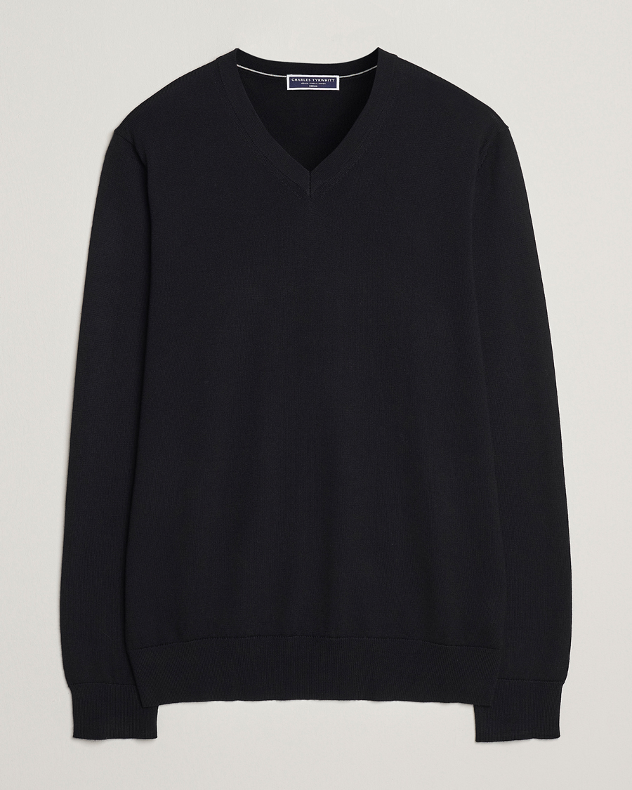 Homme | Pulls Et Tricots | Charles Tyrwhitt | Pure Merino V-Neck Jumper Black