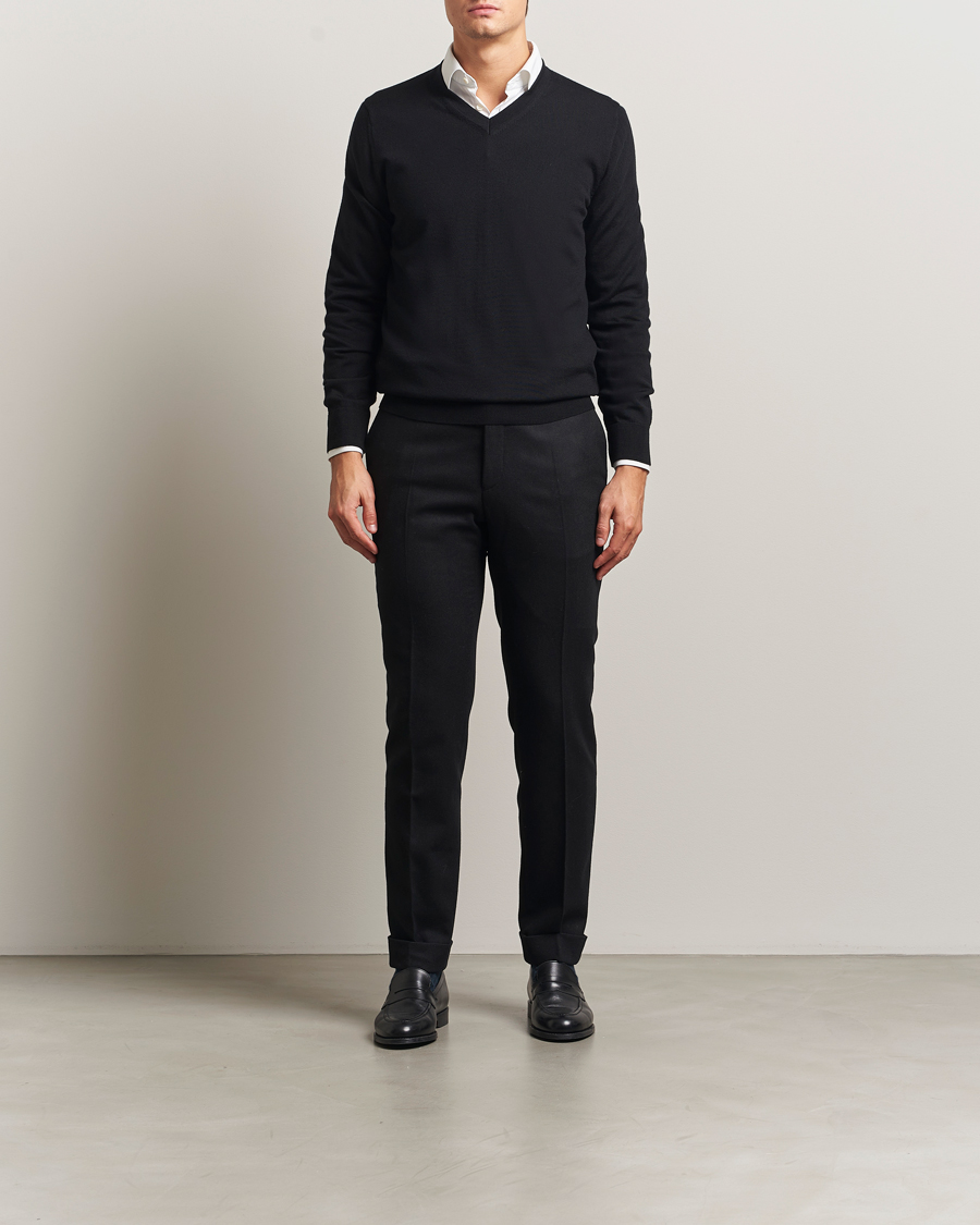Homme | Pulls Et Tricots | Charles Tyrwhitt | Pure Merino V-Neck Jumper Black