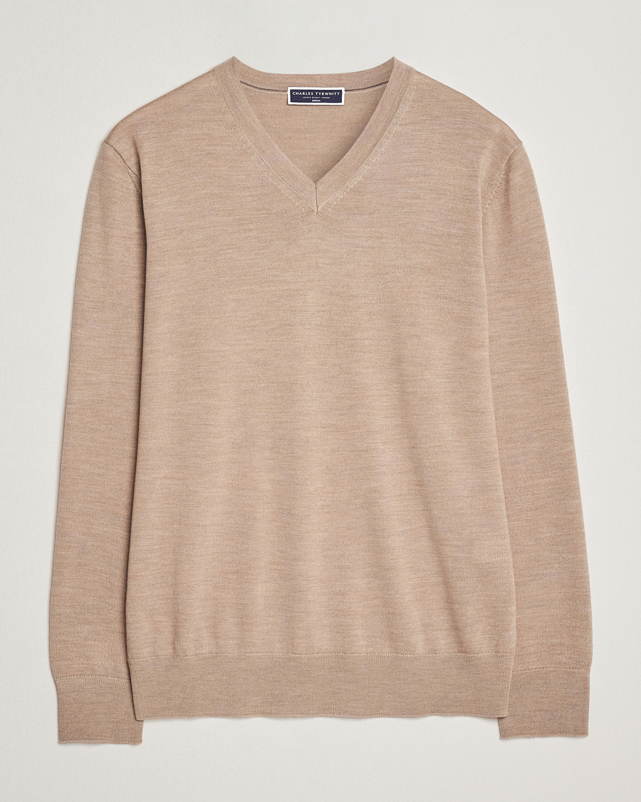 Heren | Truien | Charles Tyrwhitt | Pure Merino V-Neck Jumper Oatmeal
