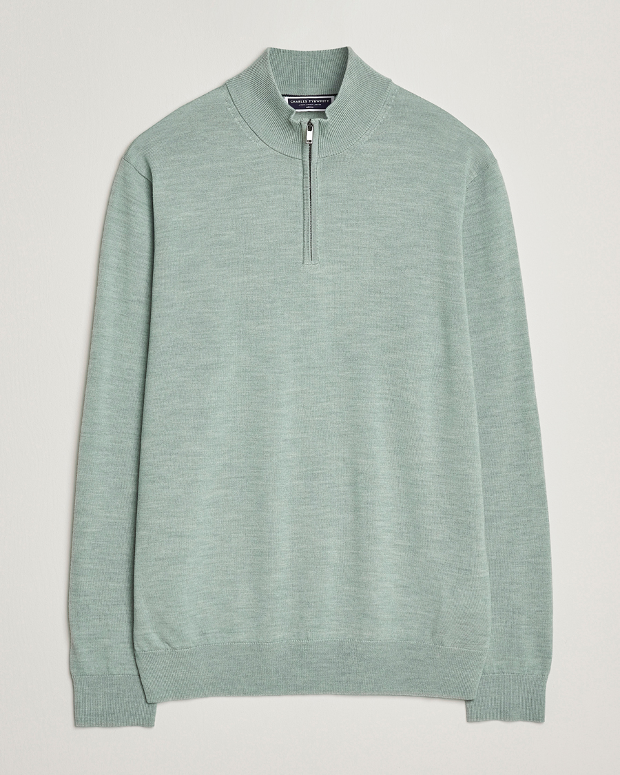 Homme | Pulls Et Tricots | Charles Tyrwhitt | Pure Merino Zip Neck Jumper Pale Teal Green