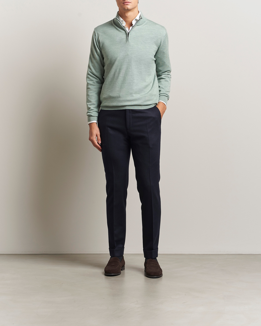 Homme | Pulls Et Tricots | Charles Tyrwhitt | Pure Merino Zip Neck Jumper Pale Teal Green