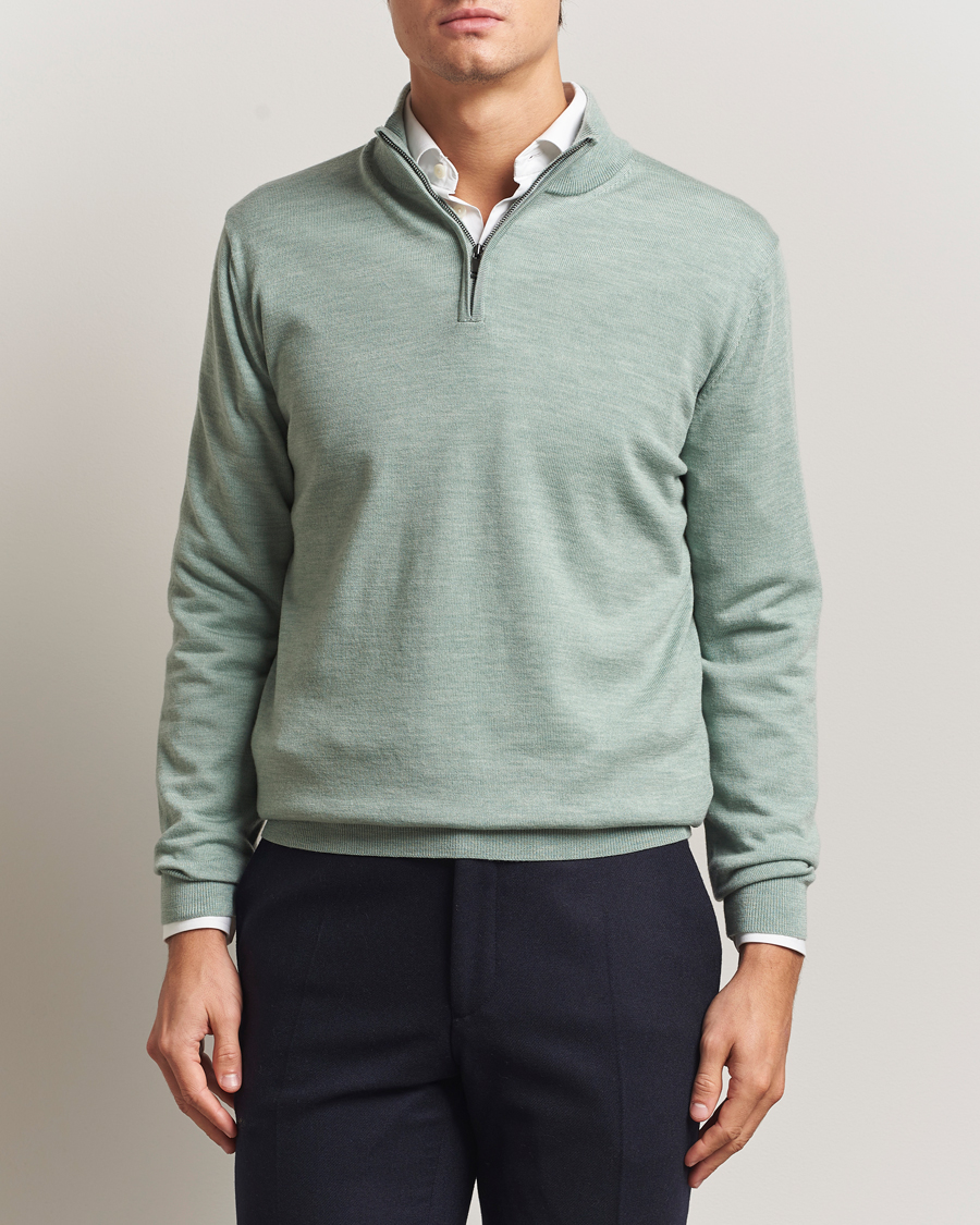 Homme | Pulls Et Tricots | Charles Tyrwhitt | Pure Merino Zip Neck Jumper Pale Teal Green