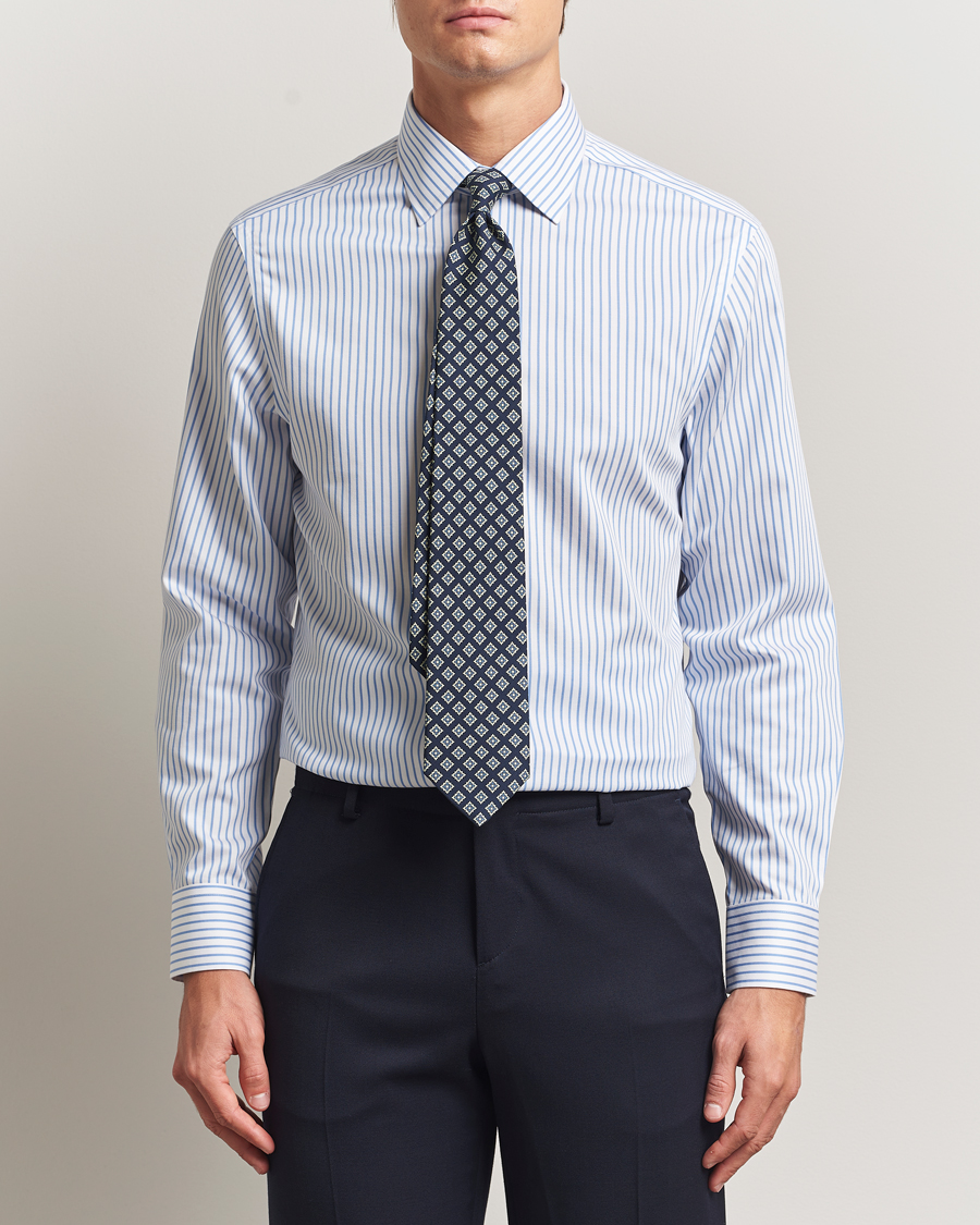 Homme | Chemises | Charles Tyrwhitt | Slim Fit Non Iron Striped Twill Cut Away Shirt White/Sky