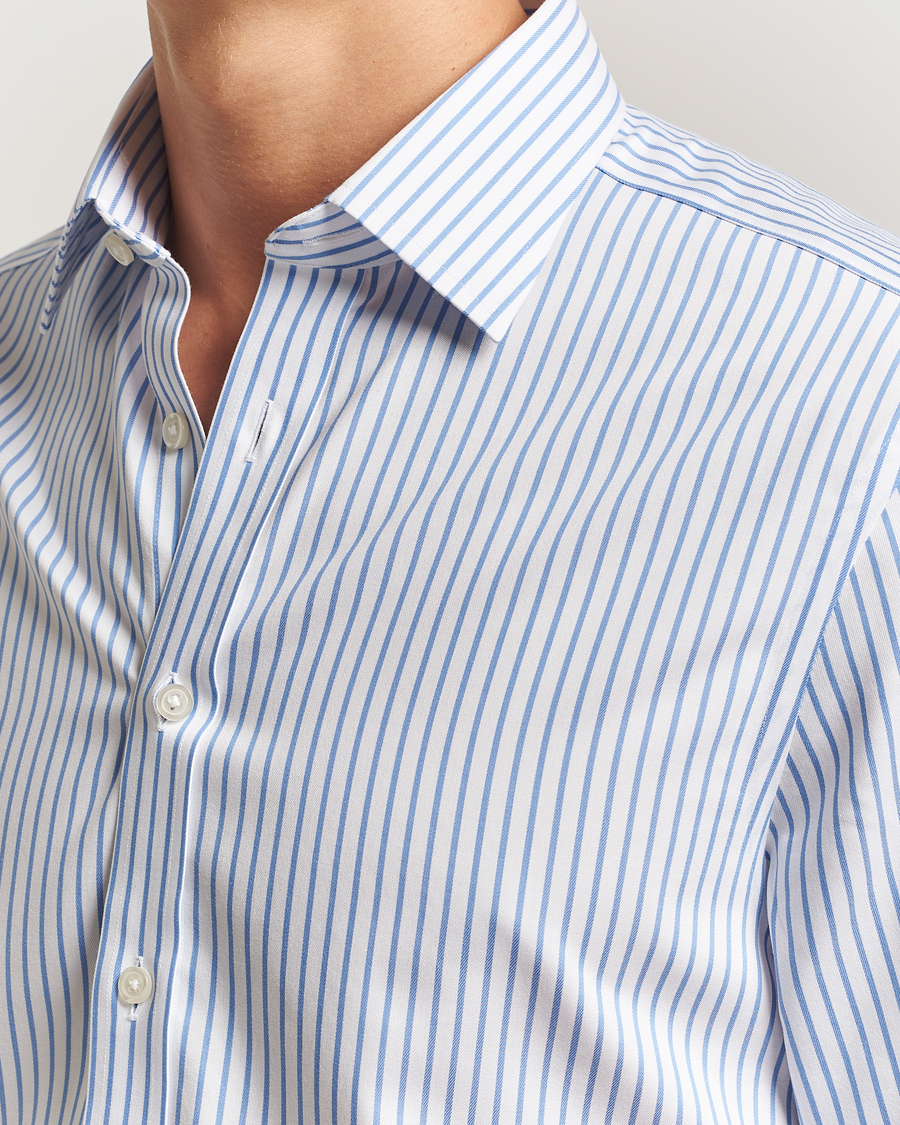 Homme | Chemises | Charles Tyrwhitt | Slim Fit Non Iron Striped Twill Cut Away Shirt White/Sky