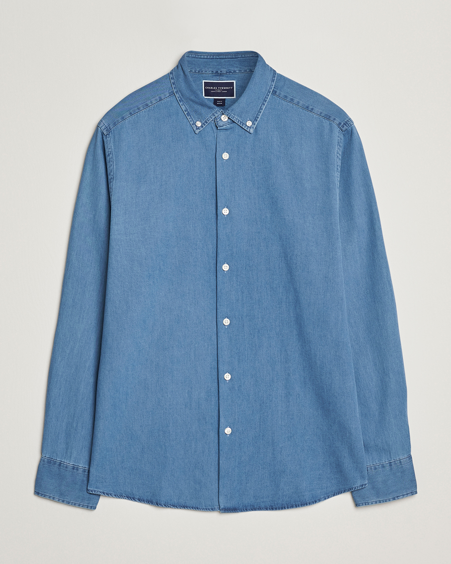 Homme | Chemises | Charles Tyrwhitt | Slim Fit Button Down Denim Shirt Ocean Blue