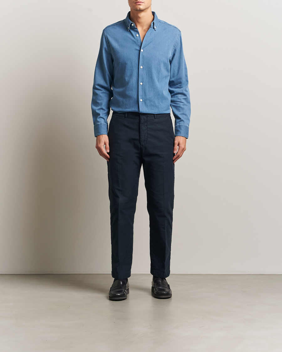 Homme | Chemises | Charles Tyrwhitt | Slim Fit Button Down Denim Shirt Ocean Blue