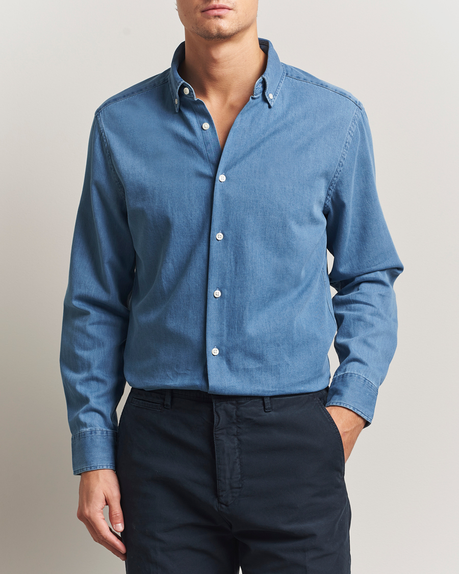 Homme | Chemises | Charles Tyrwhitt | Slim Fit Button Down Denim Shirt Ocean Blue