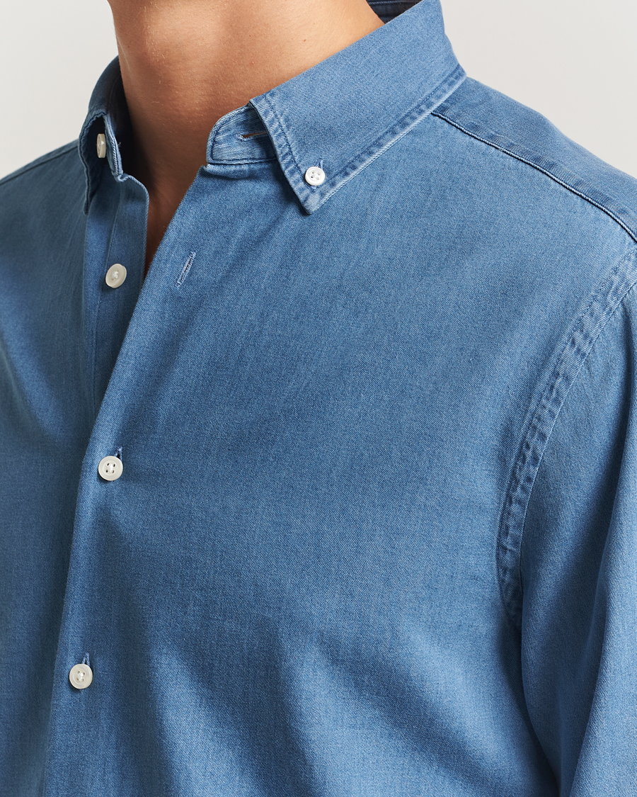 Homme | Chemises | Charles Tyrwhitt | Slim Fit Button Down Denim Shirt Ocean Blue