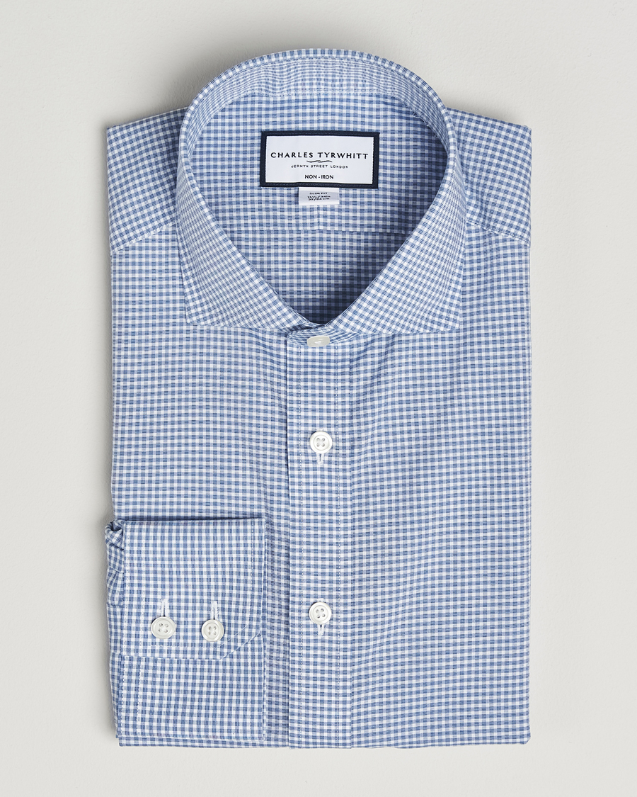 Heren | Overhemden | Charles Tyrwhitt | Slim Fit Non Iron Poplin Gingham Shirt Royal Blue