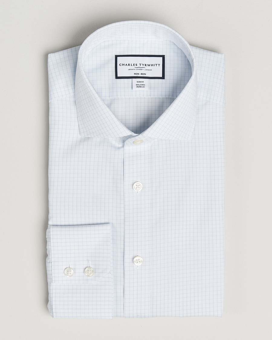 Homme | Chemises | Charles Tyrwhitt | Slim Fit Non Iron Poplin Check Shirt Ice Blue