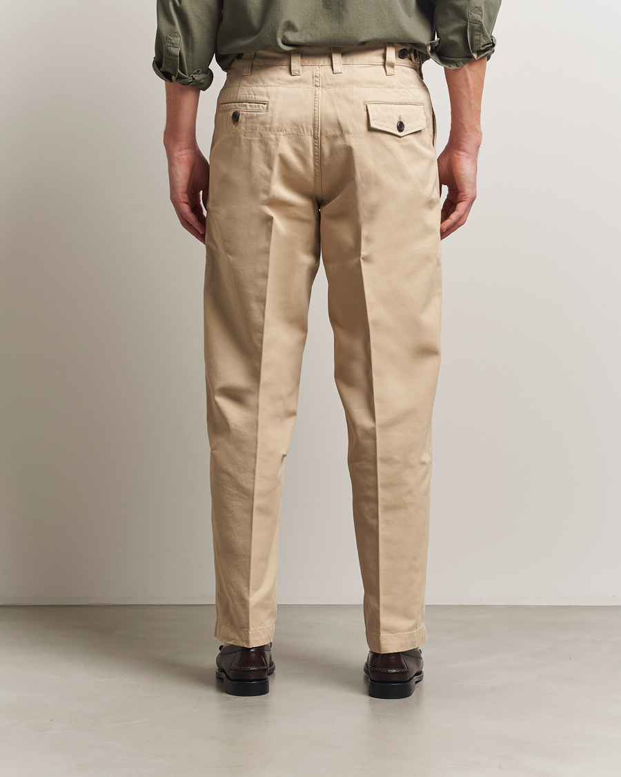 Homme | Pantalons | Drake's | Flat Front Peached Cotton Chino Sand