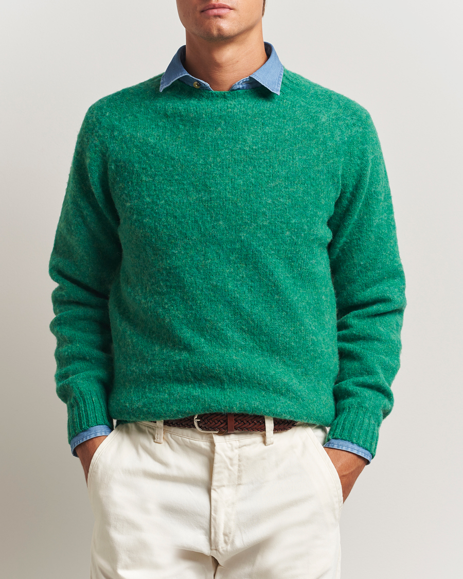 Homme | Pulls Et Tricots | Drake's | Brushed Shetland Crew Pixie Green