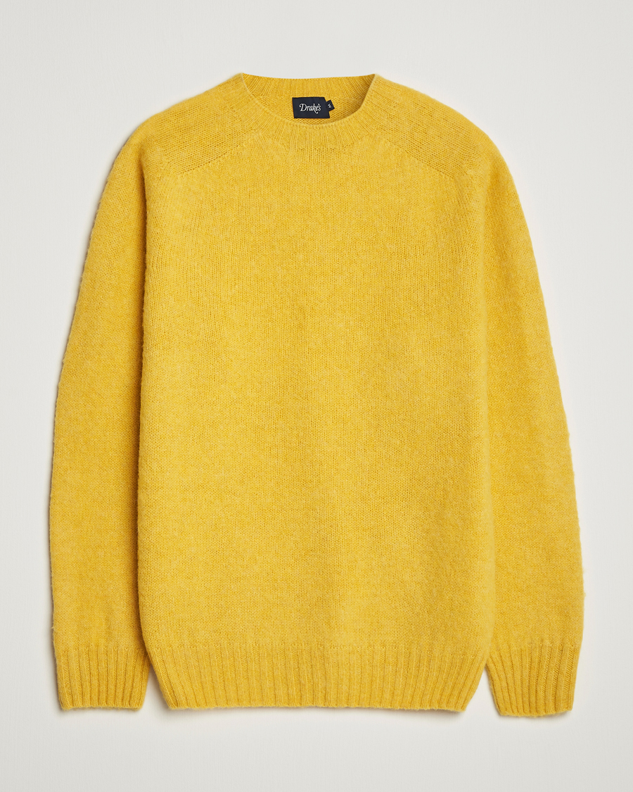 Heren | Truien | Drake's | Brushed Shetland Crew Yellow