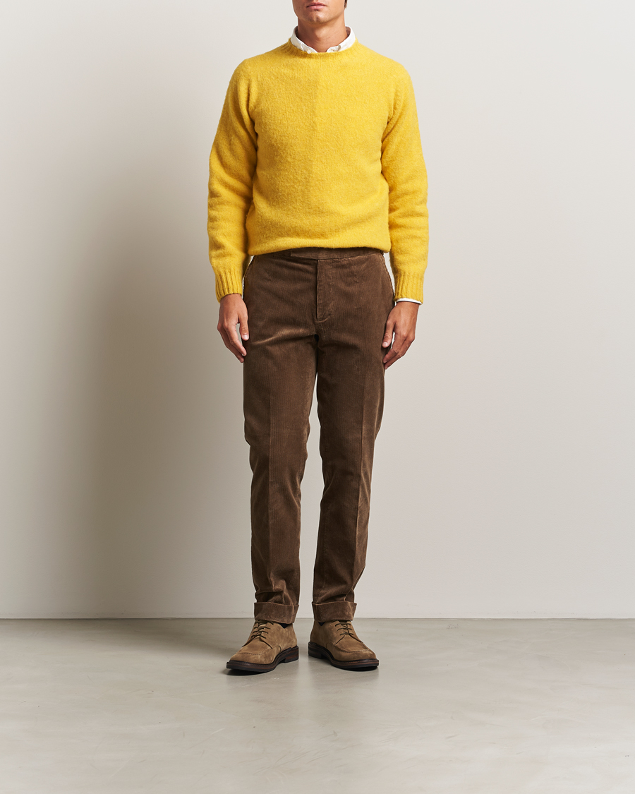 Heren | Truien | Drake's | Brushed Shetland Crew Yellow