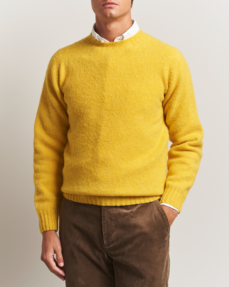 Heren | Truien | Drake's | Brushed Shetland Crew Yellow