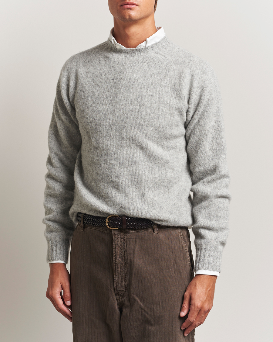 Heren | Truien | Drake's | Brushed Shetland Crew Grey