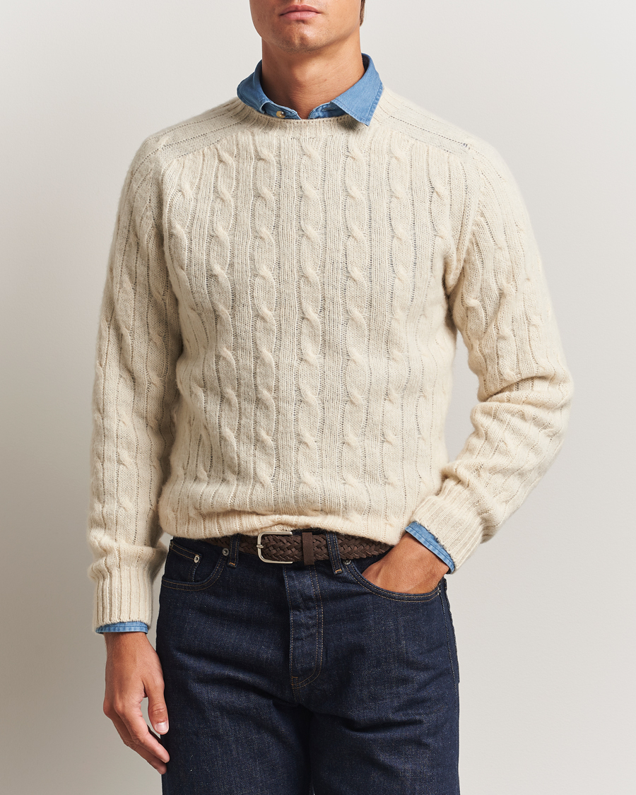 Homme | Pulls Et Tricots | Drake's | Brushed Shetland Cable Crew Ecru