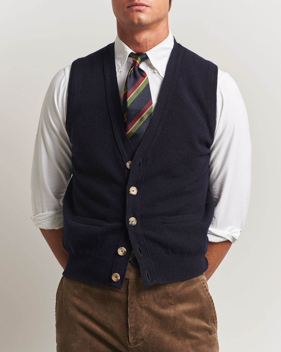 Homme | Pulls Et Tricots | Drake's | Lambswool Vest Cardigan Navy
