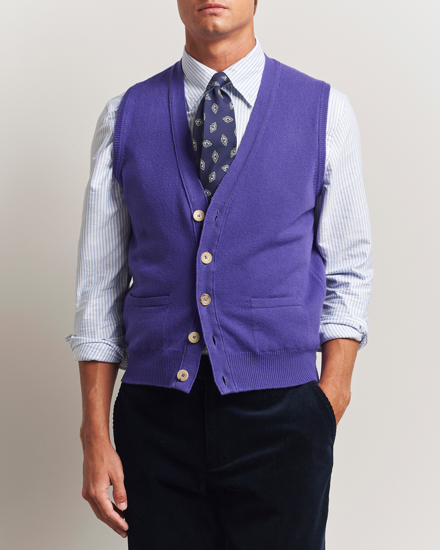 Homme | Pulls Et Tricots | Drake's | Lambswool Vest Cardigan Purple