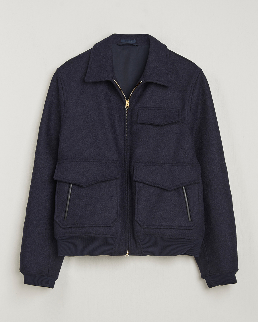 Homme | Manteaux Et Vestes | Drake's | Melton Bomber Jacket Navy