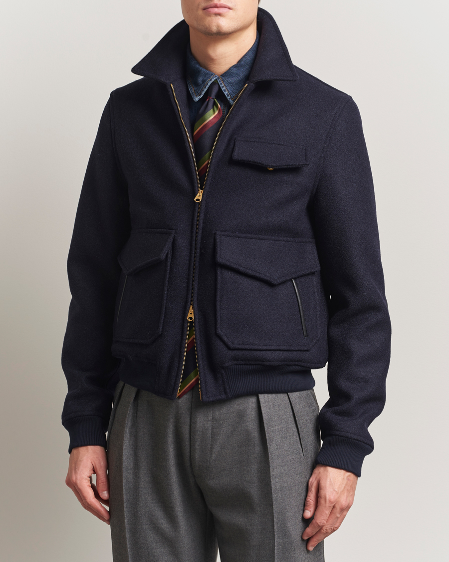 Homme | Manteaux Et Vestes | Drake's | Melton Bomber Jacket Navy