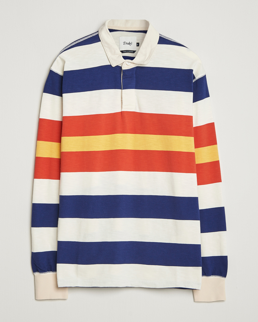 Homme | Pulls Et Tricots | Drake's | Striped Flame Rugby Shirt White/Navy/Red