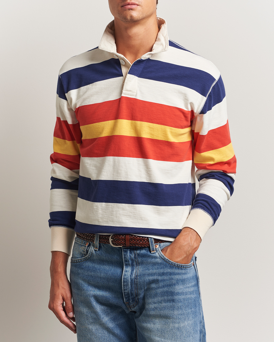 Homme | Pulls Et Tricots | Drake's | Striped Flame Rugby Shirt White/Navy/Red