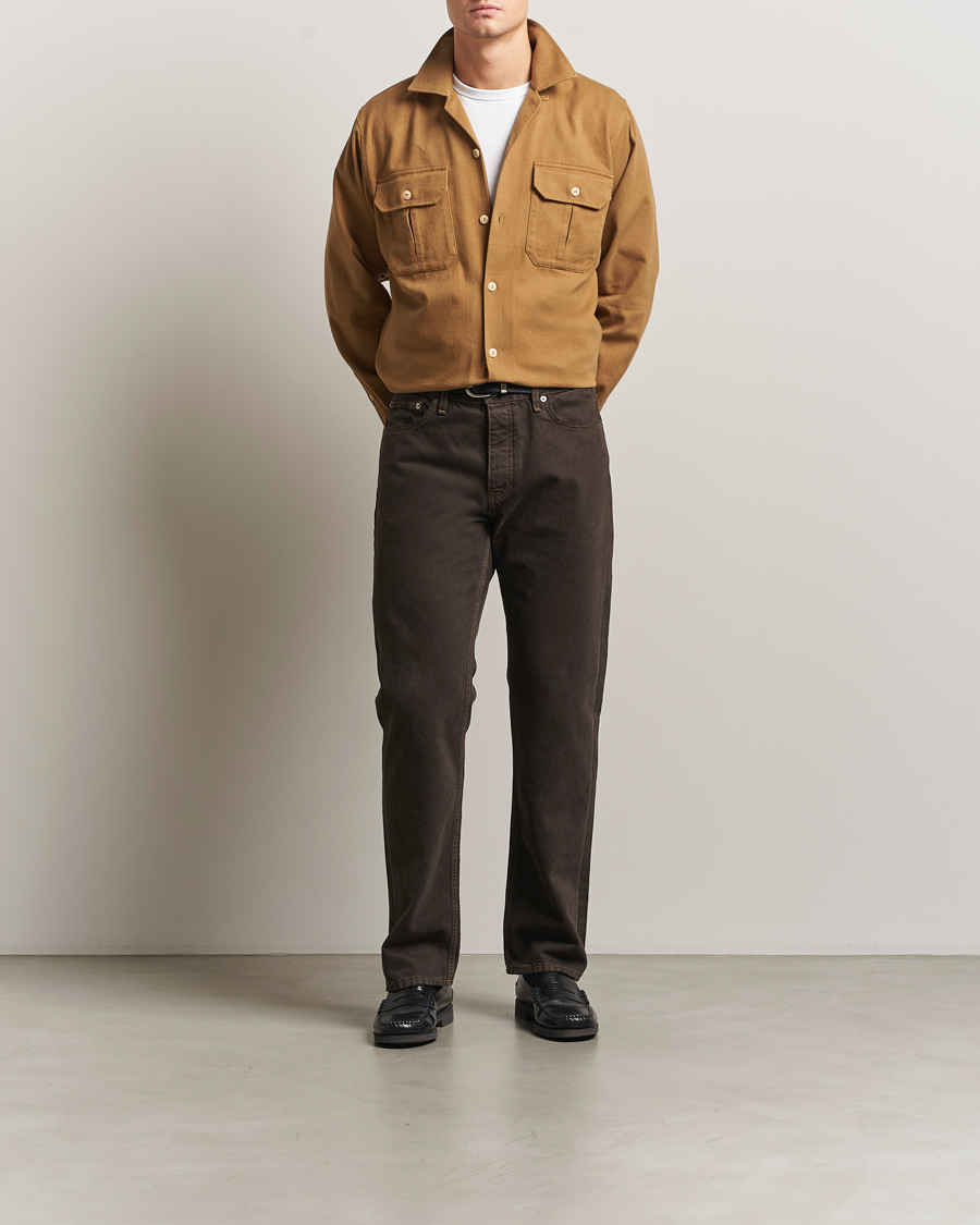 Heren | Overhemden | Drake's | Brushed Twill Camp Collar Shirt Sand