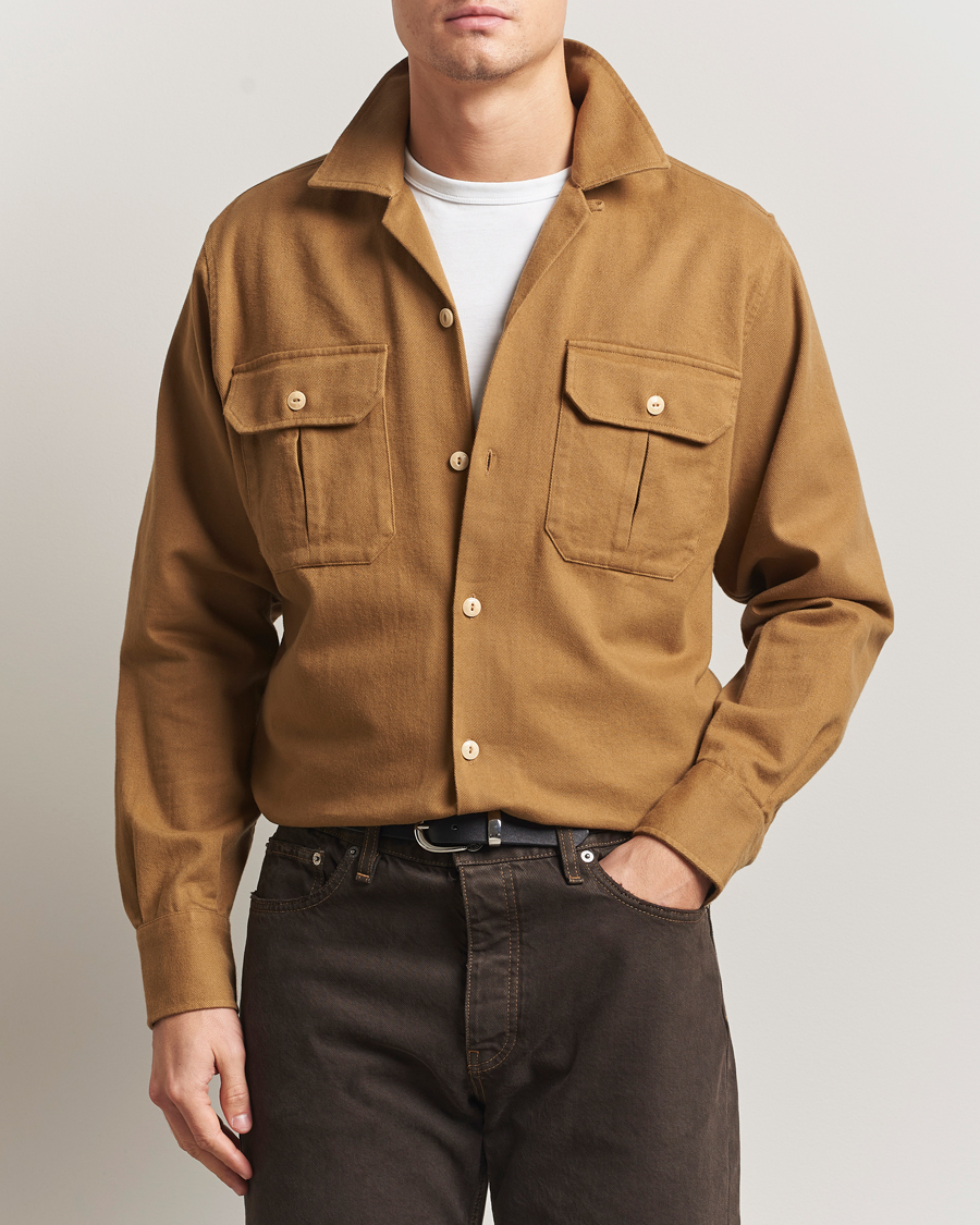 Heren | Overhemden | Drake's | Brushed Twill Camp Collar Shirt Sand