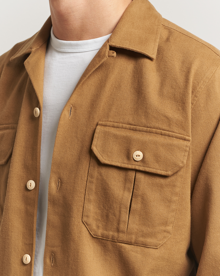 Heren | Overhemden | Drake's | Brushed Twill Camp Collar Shirt Sand