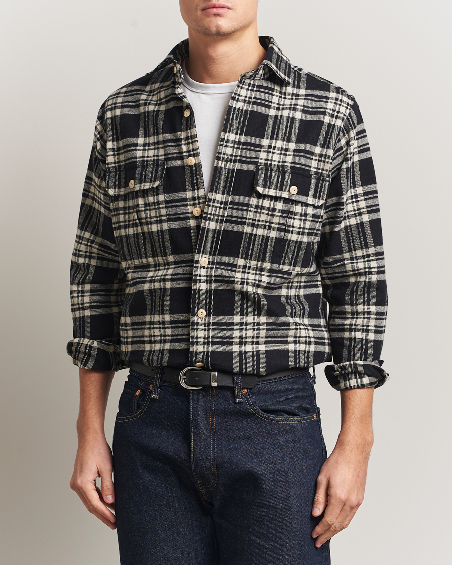 Homme | Chemises | Drake's | Check Heavy Cotton Work Shirt Navy/White