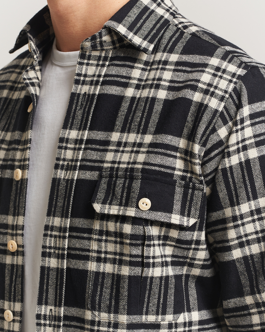 Homme | Chemises | Drake's | Check Heavy Cotton Work Shirt Navy/White