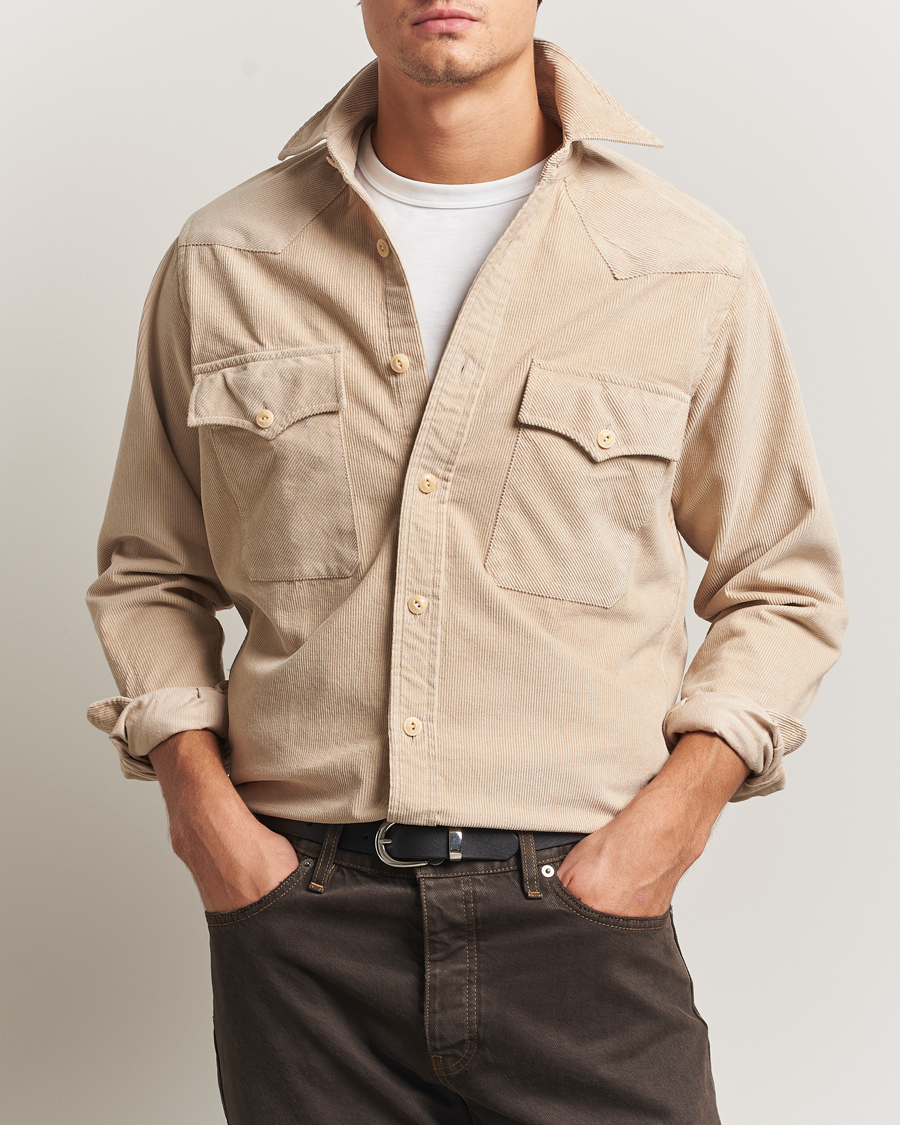 Heren | Overhemden | Drake's | Fine Corduroy Work Shirt Ecru