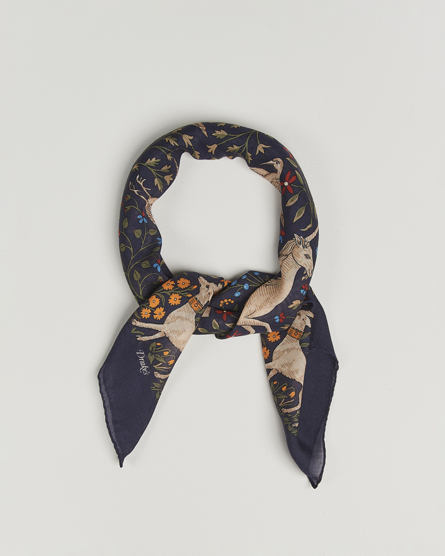 Heren | Sjaals | Drake's | Drake'sUnicorn Garden Wool/Silk ScarfNavy