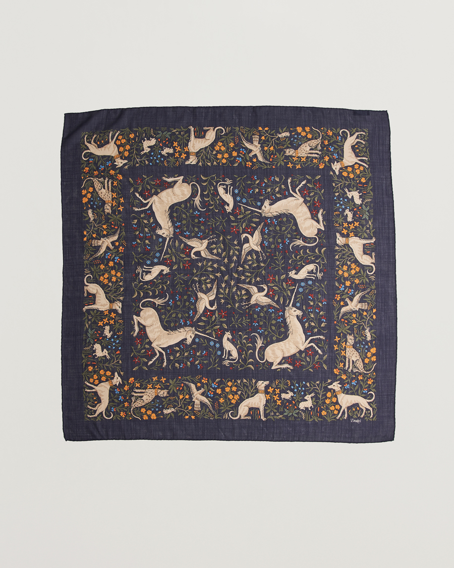 Heren | Sjaals | Drake's | Drake'sUnicorn Garden Wool/Silk ScarfNavy