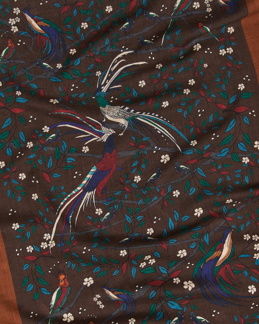 Homme | Drake's Birds Of Paradise Print Scarf Brown | Drake's | Birds Of Paradise Print Scarf Brown