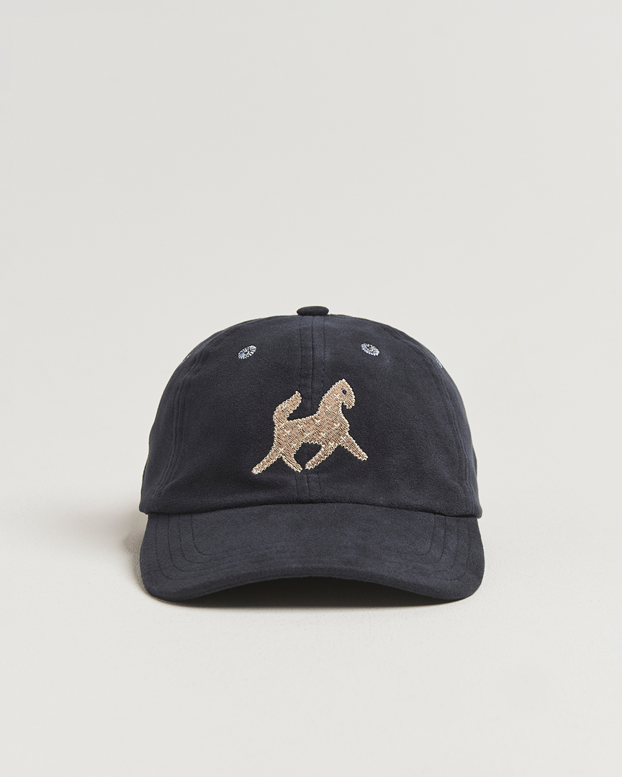 Homme | Bobs Et Casquettes | Drake's | Horse Applique Moleskin Baseball Cap Navy